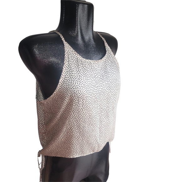 Zara Beige And Black Polka Dot Cropped Tank Top XL - Picture 2 of 6